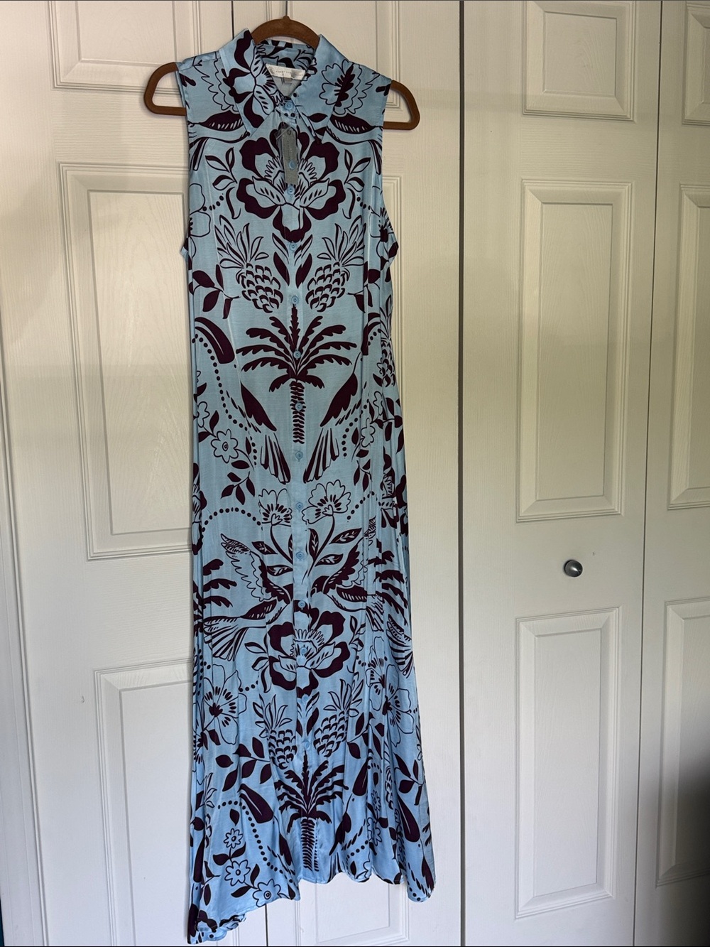Anthropologie Light Blue Maxi Skirt with Dark Floral Motif